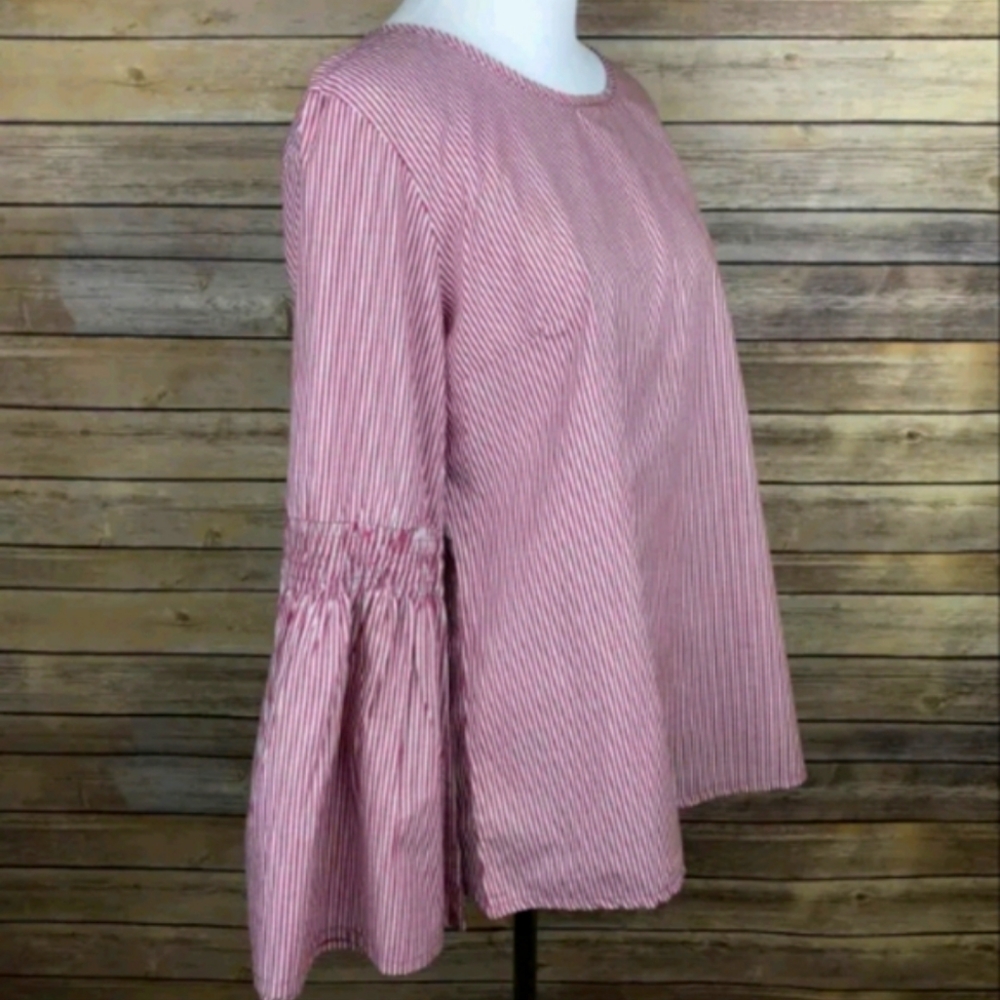 Red Pinstripe Blouse M Solitaire